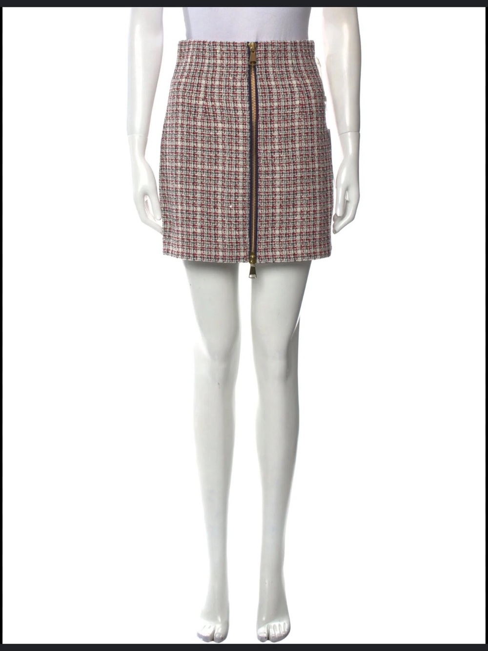 Ronny Kobo Collection Red and White Plaid Zip-Front Mini Skirt